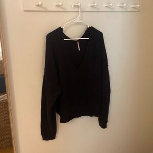 Free People Black Knit V Neck Sweater